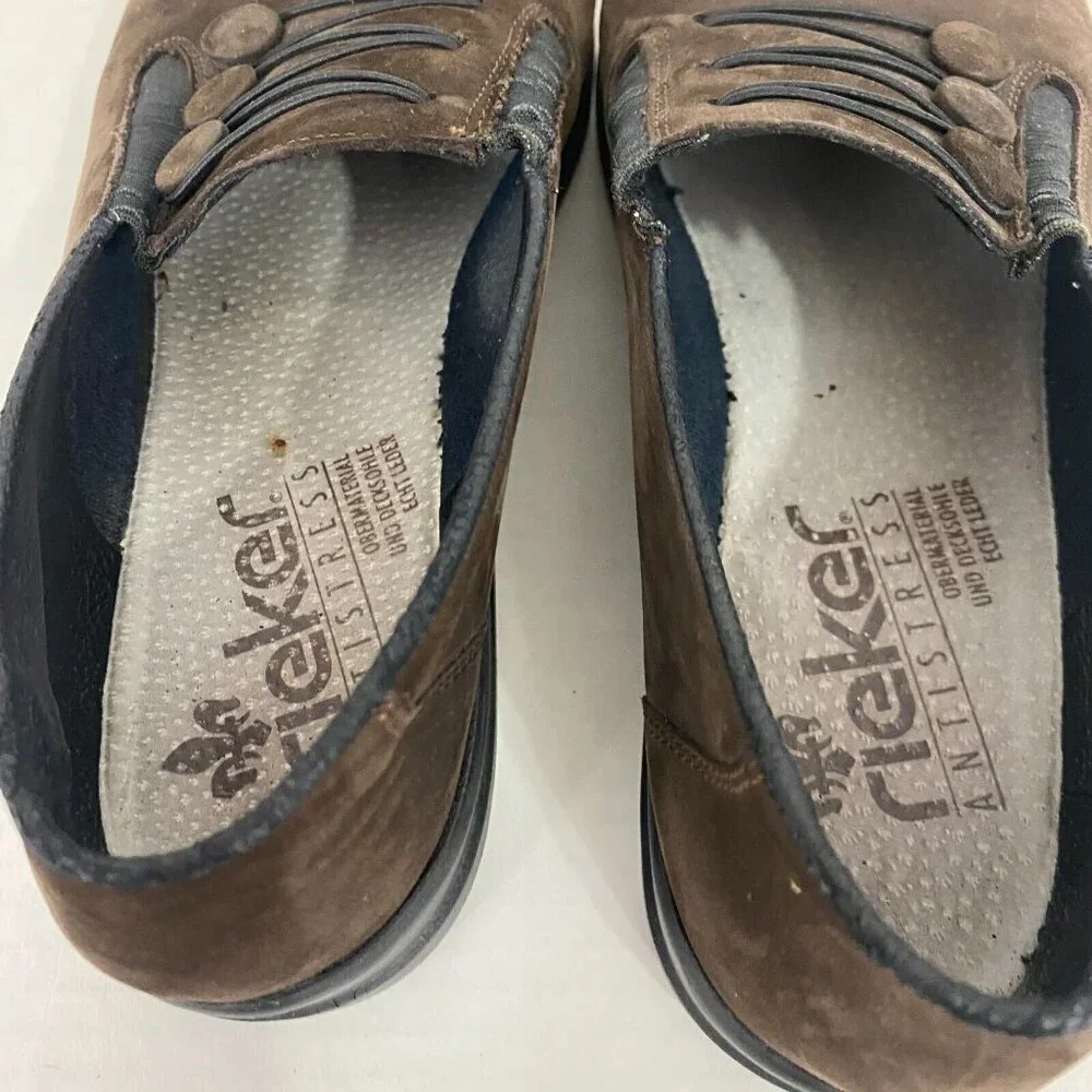 Rieker Antistress Brown Leather Loafers Womens Size 8.5 US Slip On Shoes EUR 39‎